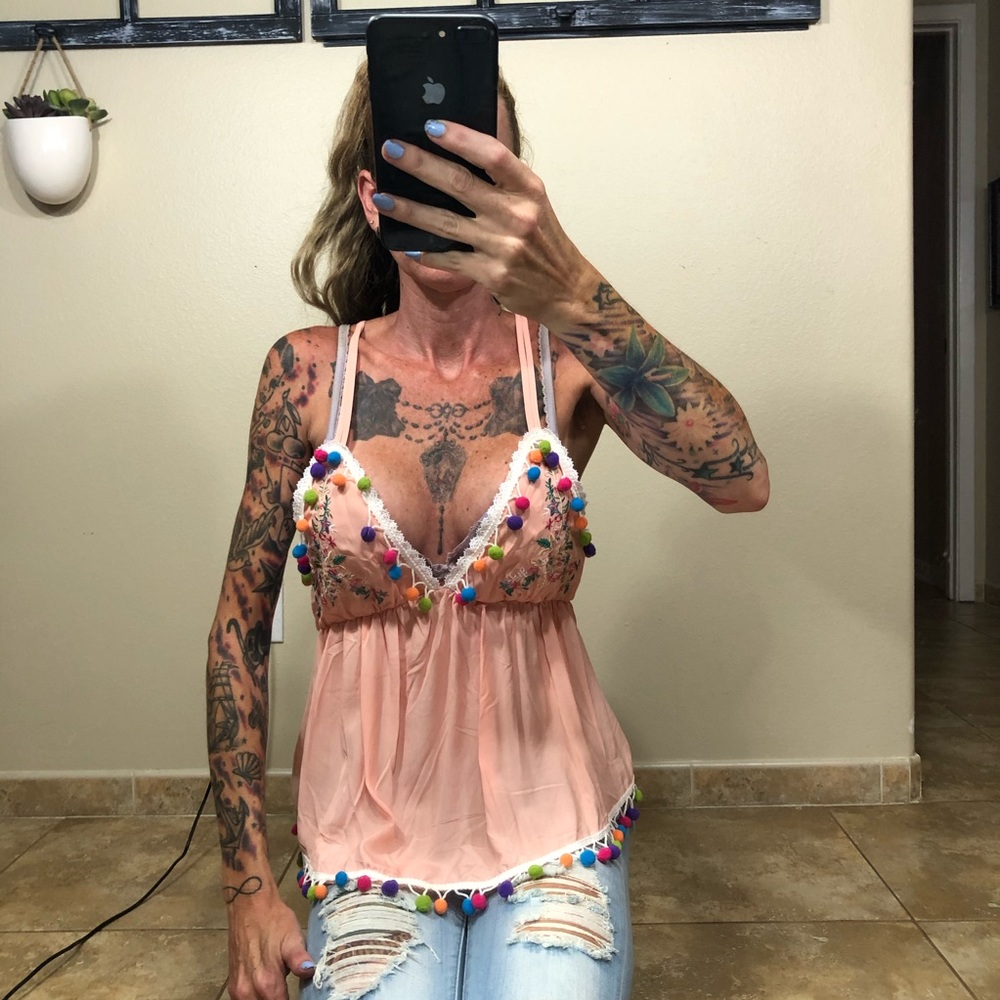 Blush Babydoll Pom Pom Top